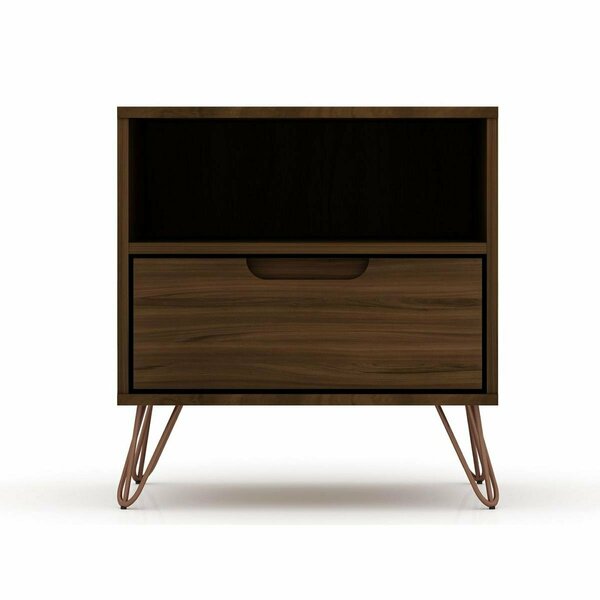 Designed To Furnish Rockefeller 1.0 Mid-Century- Modern Nightstand with 1-Drawer in Brown, 21.65 x 20.08 x 17.62 in. DE2616277